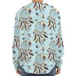 Blue Indian Dream Catcher Pattern Print Long Sleeve Baseball Jersey