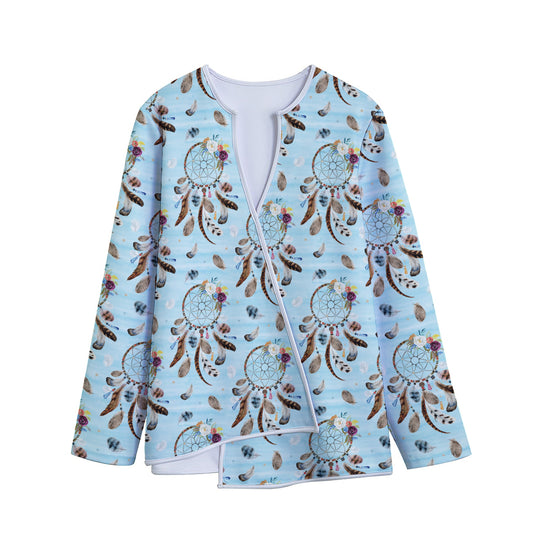Blue Indian Dream Catcher Pattern Print Long Sleeve Short Coat