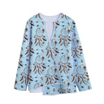 Blue Indian Dream Catcher Pattern Print Long Sleeve Short Coat