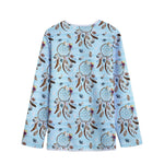 Blue Indian Dream Catcher Pattern Print Long Sleeve Short Coat