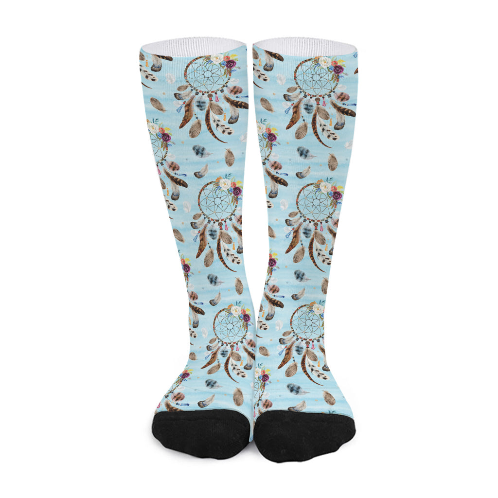 Blue Indian Dream Catcher Pattern Print Long Socks