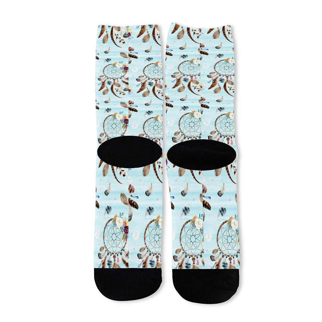 Blue Indian Dream Catcher Pattern Print Long Socks