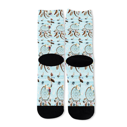 Blue Indian Dream Catcher Pattern Print Long Socks