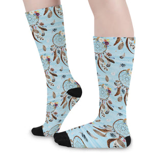 Blue Indian Dream Catcher Pattern Print Long Socks