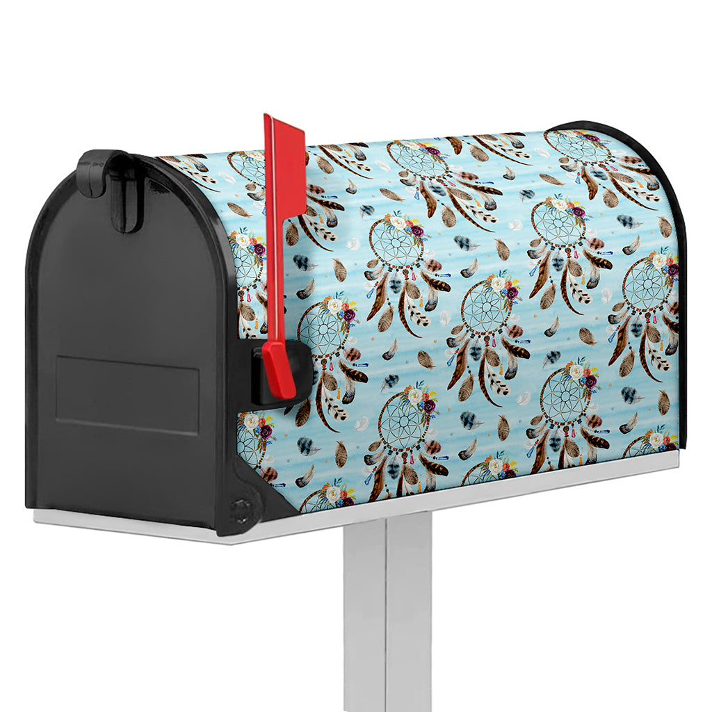 Blue Indian Dream Catcher Pattern Print Mailbox Cover