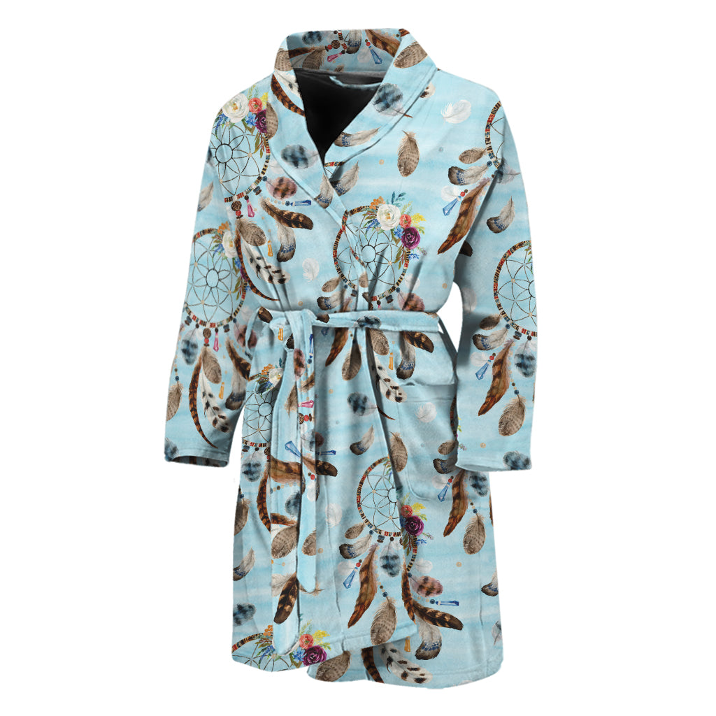 Blue Indian Dream Catcher Pattern Print Men's Bathrobe