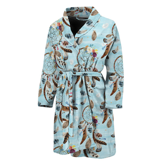 Blue Indian Dream Catcher Pattern Print Men's Bathrobe
