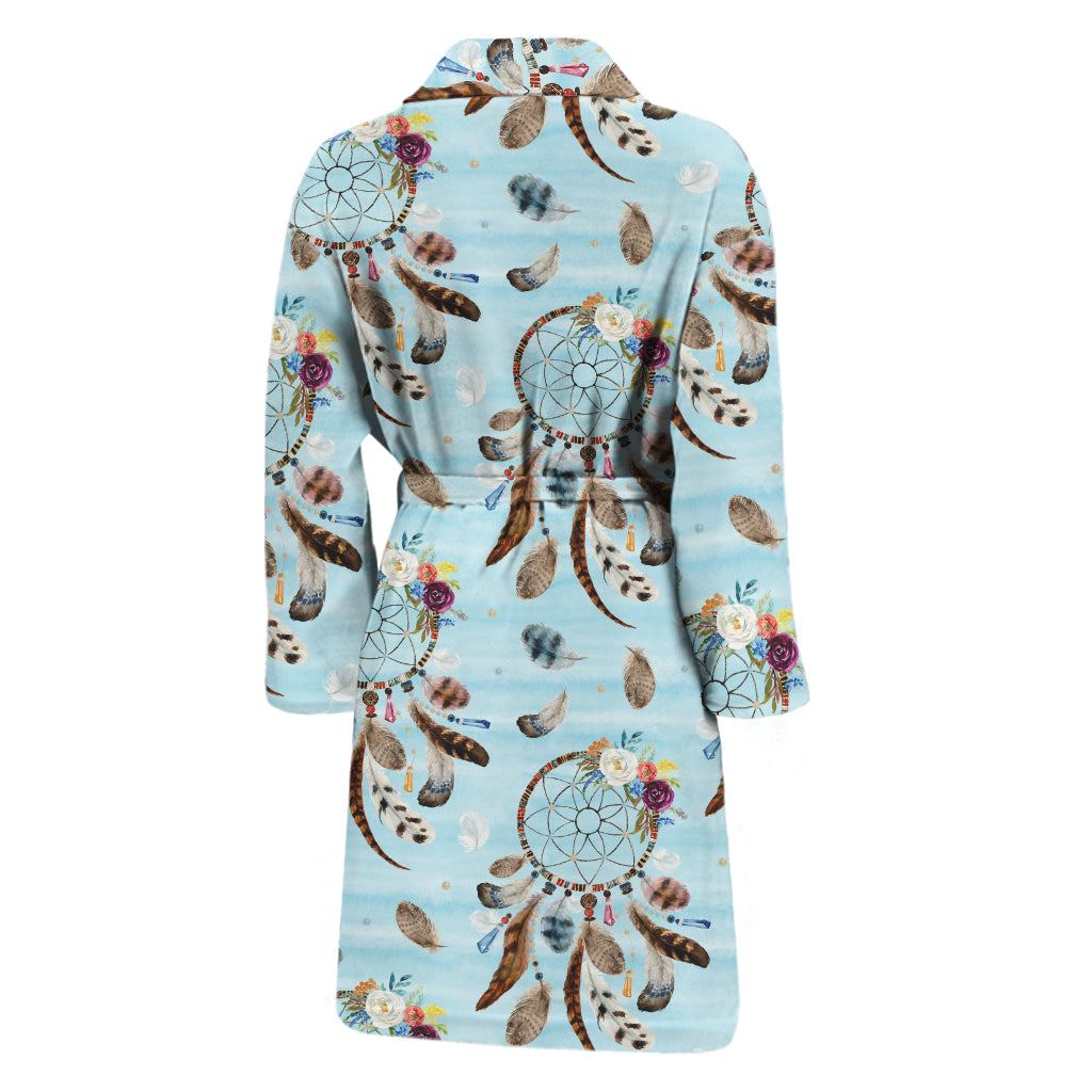 Blue Indian Dream Catcher Pattern Print Men's Bathrobe