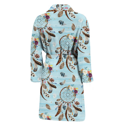 Blue Indian Dream Catcher Pattern Print Men's Bathrobe