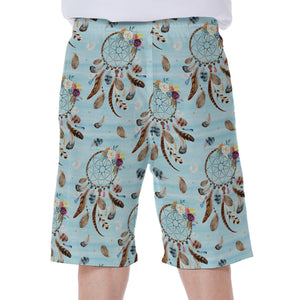 Blue Indian Dream Catcher Pattern Print Men's Beach Shorts