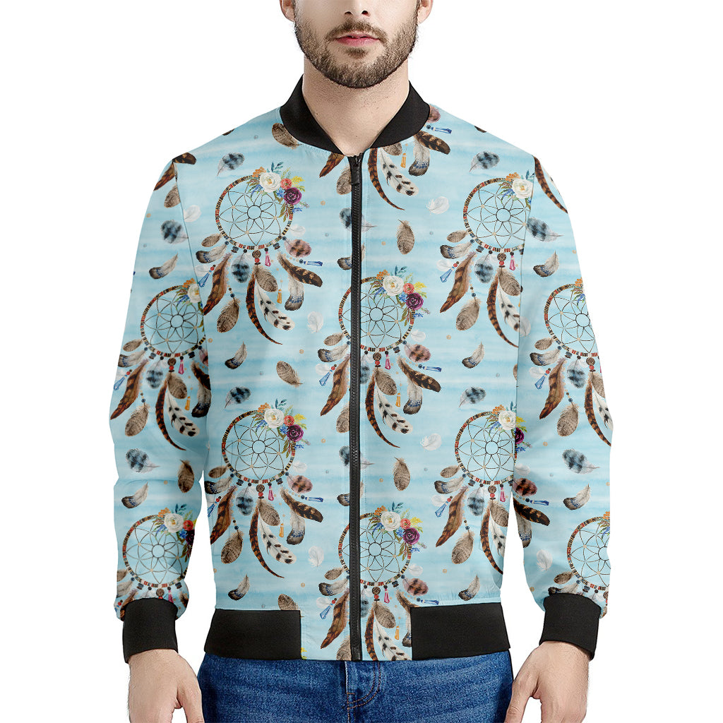Blue Indian Dream Catcher Pattern Print Men's Bomber Jacket