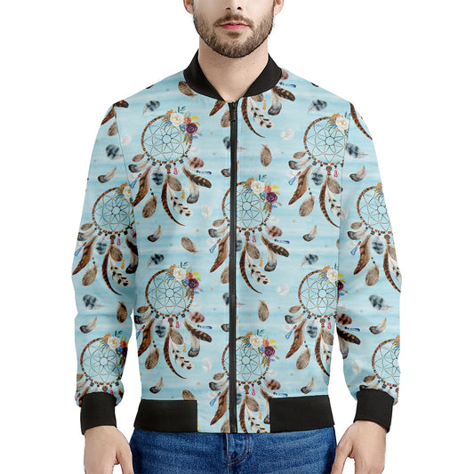Blue Indian Dream Catcher Pattern Print Men's Bomber Jacket