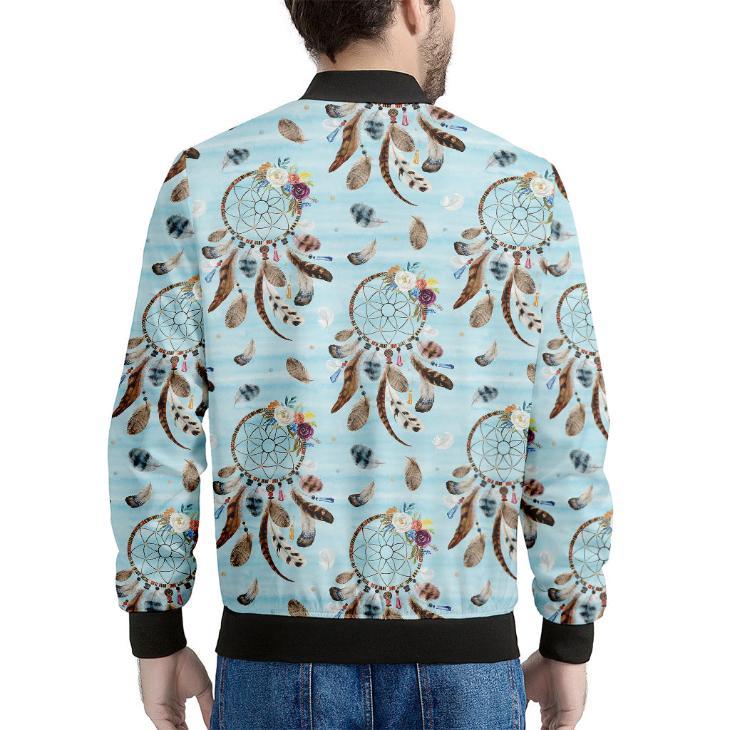 Blue Indian Dream Catcher Pattern Print Men's Bomber Jacket