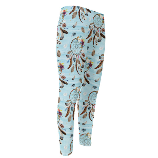 Blue Indian Dream Catcher Pattern Print Men's Compression Pants