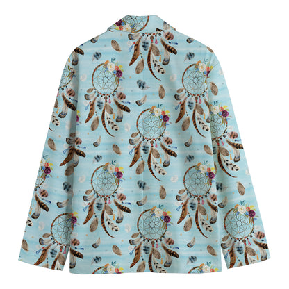 Blue Indian Dream Catcher Pattern Print Men's Cotton Blazer