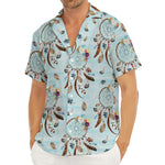 Blue Indian Dream Catcher Pattern Print Men's Deep V-Neck Shirt
