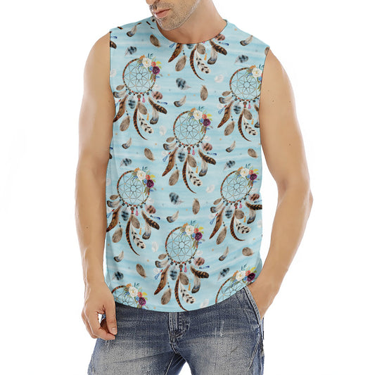 Blue Indian Dream Catcher Pattern Print Men's Fitness Tank Top