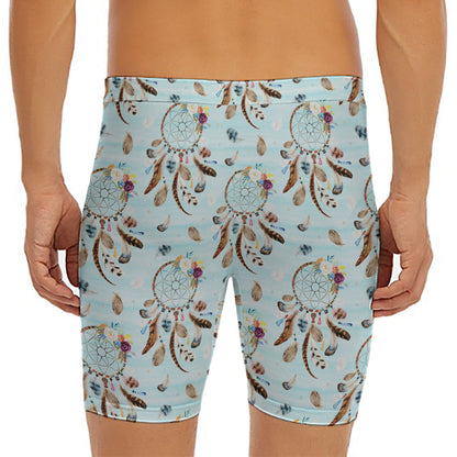 Blue Indian Dream Catcher Pattern Print Men's Long Boxer Briefs