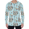 Blue Indian Dream Catcher Pattern Print Men's Long Sleeve T-Shirt