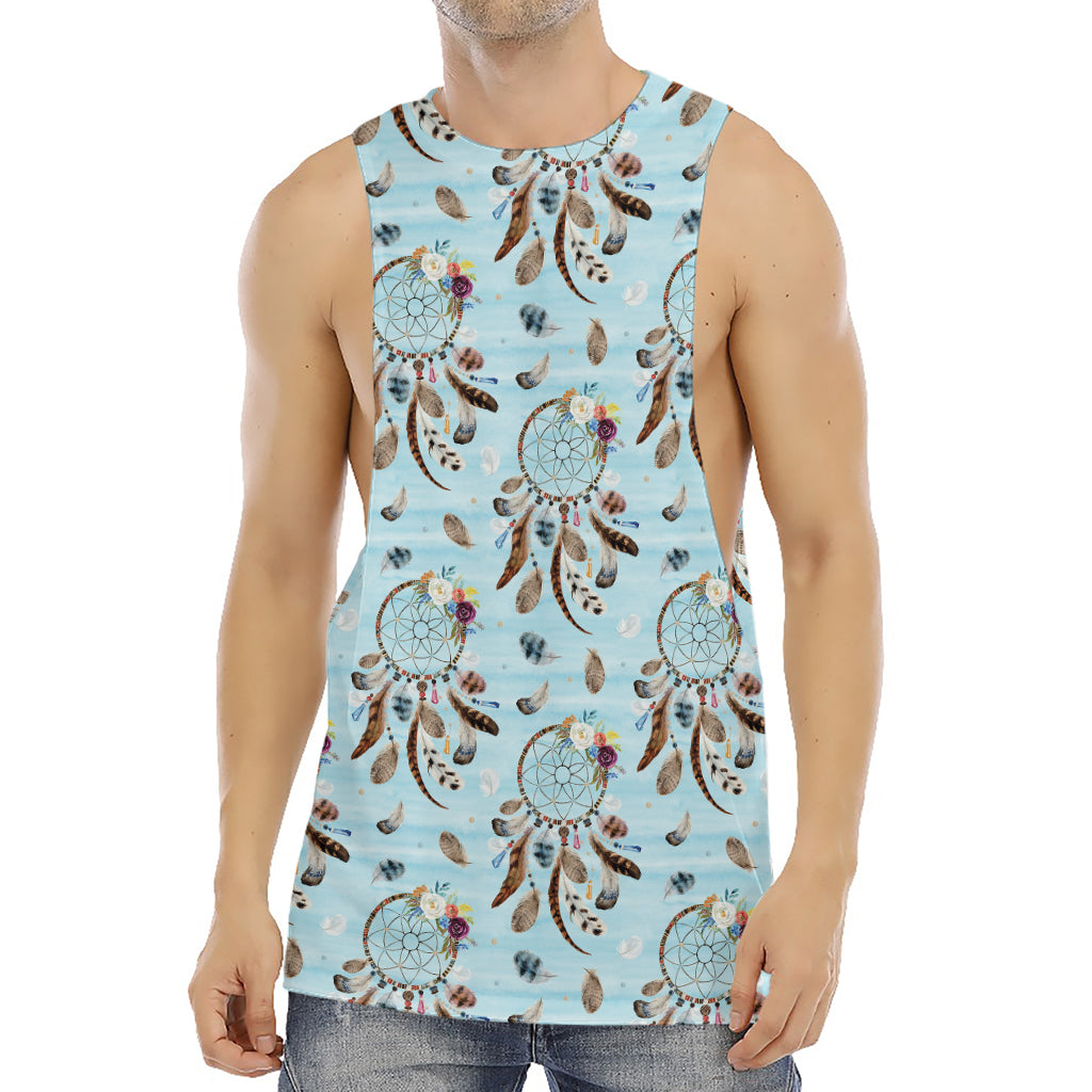 Blue Indian Dream Catcher Pattern Print Men's Muscle Tank Top