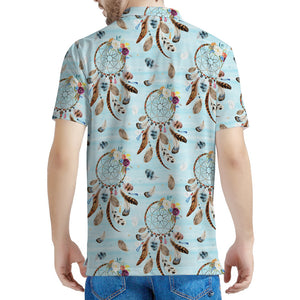 Blue Indian Dream Catcher Pattern Print Men's Polo Shirt