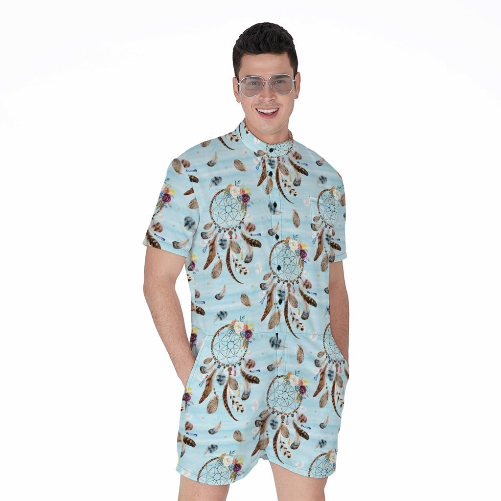 Blue Indian Dream Catcher Pattern Print Men's Rompers
