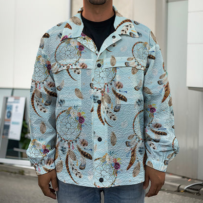Blue Indian Dream Catcher Pattern Print Men's Shirt Jacket
