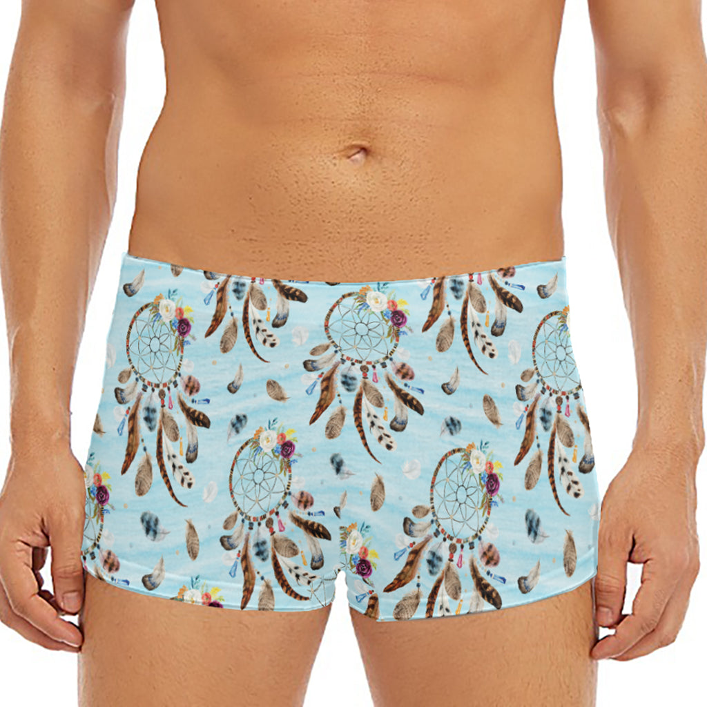 Blue Indian Dream Catcher Pattern Print Men's Short Boxer Briefs