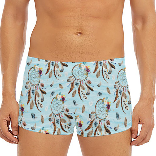 Blue Indian Dream Catcher Pattern Print Men's Short Boxer Briefs