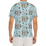Blue Indian Dream Catcher Pattern Print Men's Short Sleeve Rash Guard