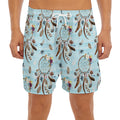 Blue Indian Dream Catcher Pattern Print Men's Split Running Shorts