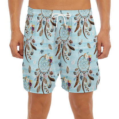 Blue Indian Dream Catcher Pattern Print Men's Split Running Shorts