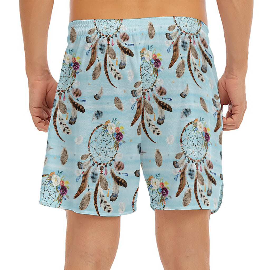 Blue Indian Dream Catcher Pattern Print Men's Split Running Shorts