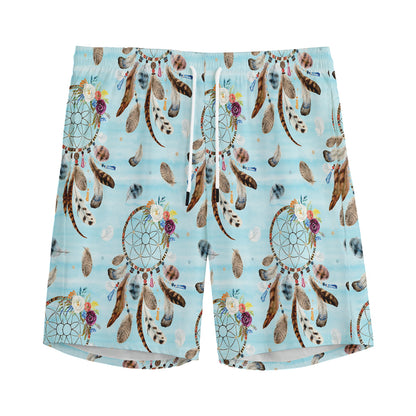 Blue Indian Dream Catcher Pattern Print Men's Sports Shorts