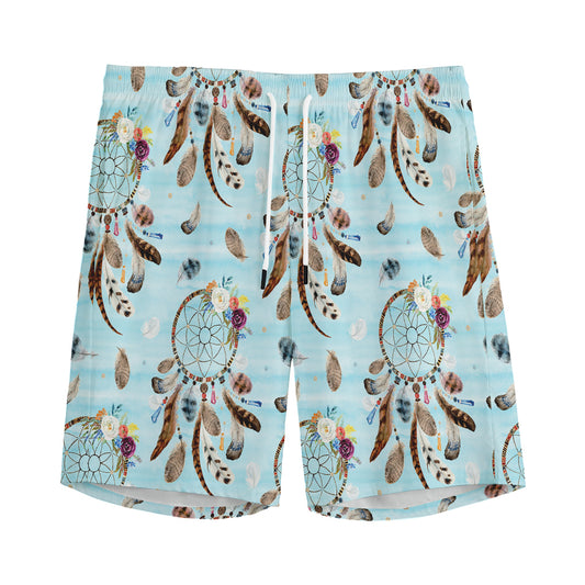 Blue Indian Dream Catcher Pattern Print Men's Sports Shorts