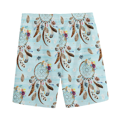 Blue Indian Dream Catcher Pattern Print Men's Sports Shorts