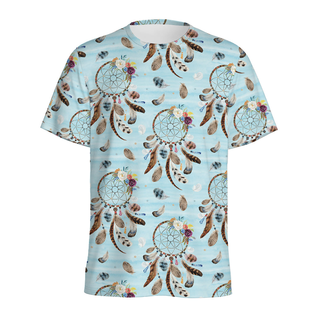 Blue Indian Dream Catcher Pattern Print Men's Sports T-Shirt