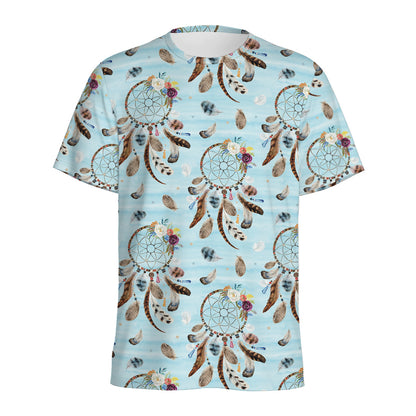 Blue Indian Dream Catcher Pattern Print Men's Sports T-Shirt