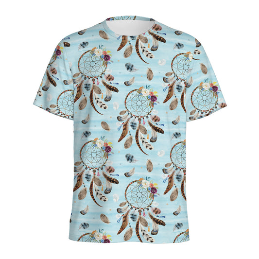 Blue Indian Dream Catcher Pattern Print Men's Sports T-Shirt