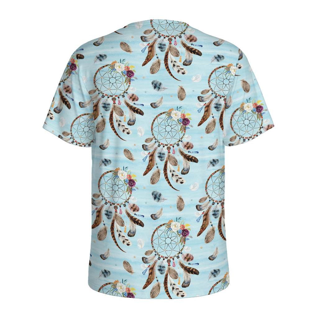 Blue Indian Dream Catcher Pattern Print Men's Sports T-Shirt