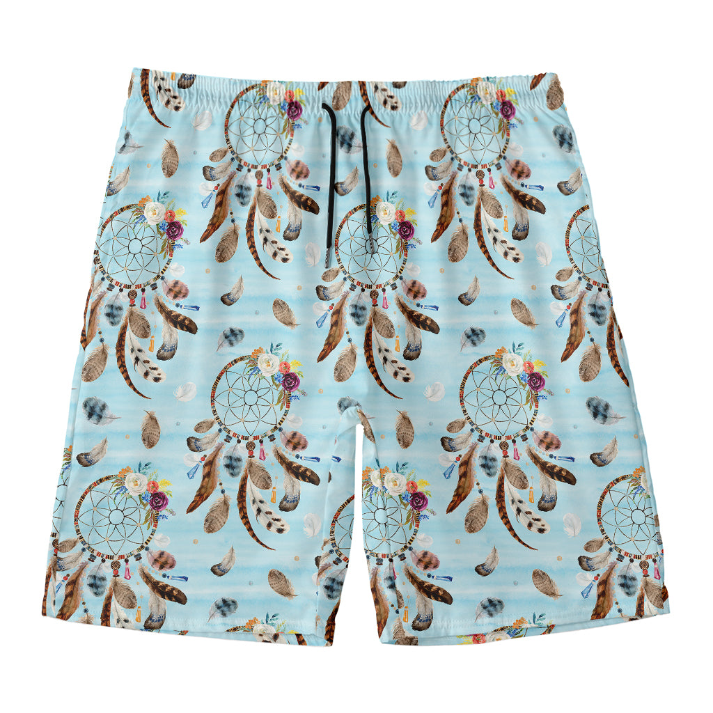 Blue Indian Dream Catcher Pattern Print Men's Swim Trunks