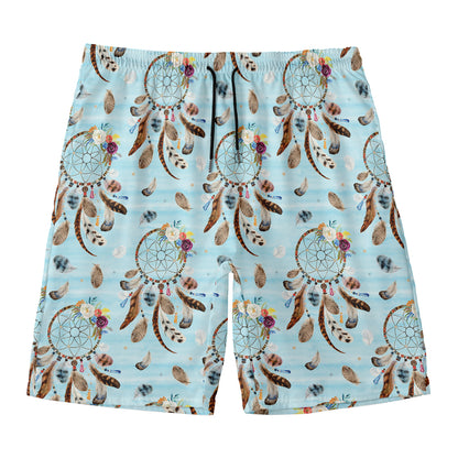 Blue Indian Dream Catcher Pattern Print Men's Swim Trunks