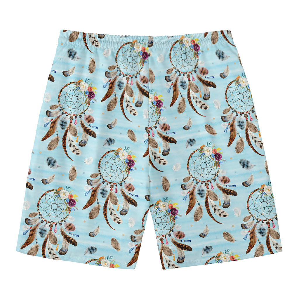 Blue Indian Dream Catcher Pattern Print Men's Swim Trunks