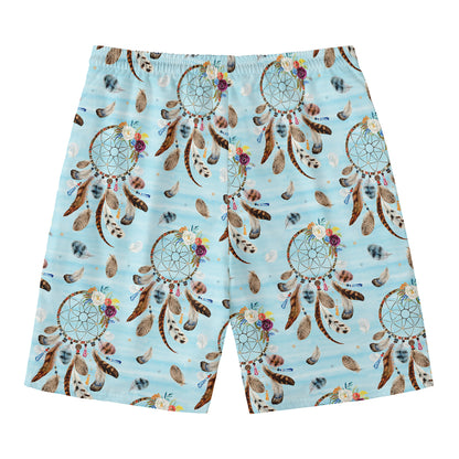 Blue Indian Dream Catcher Pattern Print Men's Swim Trunks