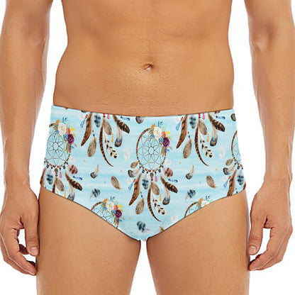 Blue Indian Dream Catcher Pattern Print Men's Triangle Swim Briefs
