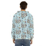 Blue Indian Dream Catcher Pattern Print Men's Velvet Pullover Hoodie