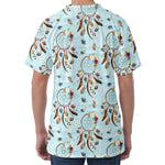 Blue Indian Dream Catcher Pattern Print Men's Velvet T-Shirt