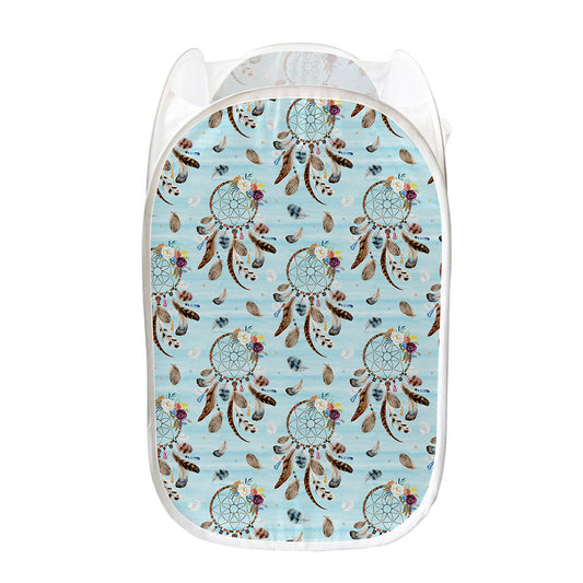 Blue Indian Dream Catcher Pattern Print Mesh Laundry Hamper