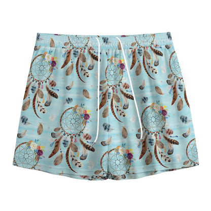 Blue Indian Dream Catcher Pattern Print Mesh Shorts