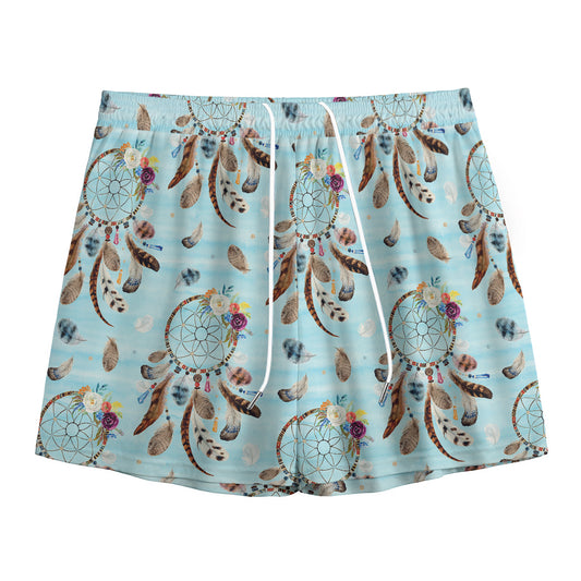Blue Indian Dream Catcher Pattern Print Mesh Shorts
